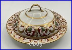 Antique (Early 1800s) ROYAL CROWN DERBY England Red & Gold Covered Serving Dish