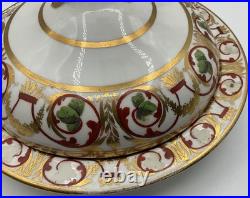 Antique (Early 1800s) ROYAL CROWN DERBY England Red & Gold Covered Serving Dish