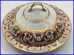 Antique (Early 1800s) ROYAL CROWN DERBY England Red & Gold Covered Serving Dish