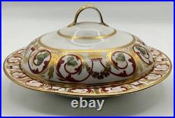 Antique (Early 1800s) ROYAL CROWN DERBY England Red & Gold Covered Serving Dish