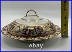 Antique (Early 1800s) ROYAL CROWN DERBY England Red & Gold Covered Serving Dish