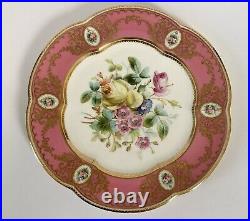 Antique England Royal Crown Derby Hand Painted Floral Roses Beaded Gold Plate