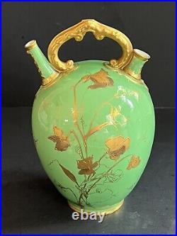 Antique English Royal Crown Derby Gold Gilt Green Art Nouveau Water Vessel Vase