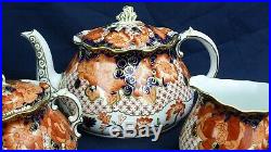Antique IMARI Royal Crown Derby teapot milk & covered sugar 2444 circa 1915