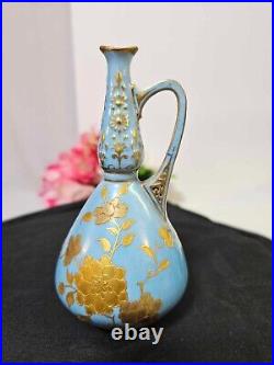 Antique Marked royal crown derby Porcelain Jug/ Vase blue & Raised gold- READ-B7