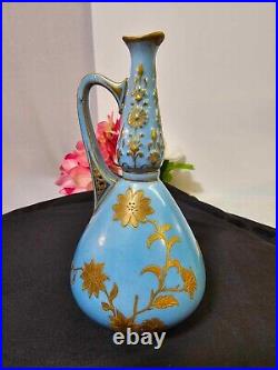 Antique Marked royal crown derby Porcelain Jug/ Vase blue & Raised gold- READ-B7