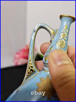 Antique Marked royal crown derby Porcelain Jug/ Vase blue & Raised gold- READ-B7