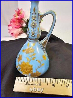 Antique Marked royal crown derby Porcelain Jug/ Vase blue & Raised gold- READ-B7