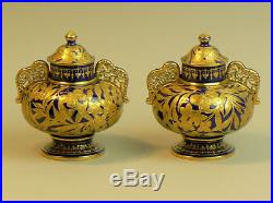 Antique Pair Of Royal Crown Derby Porcelain Aesthetic Vases & Covers C. 1884