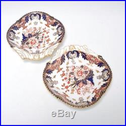 Antique Pair Royal Crown Derby Imari Shell Form Dishes/shallow Bowls