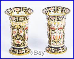 Antique Pair Royal Crown Derby Imari Trumpet Shaped Spill vases 1919