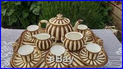 Antique Rare Royal Crown Derby Brown & White with gold Cabaret set