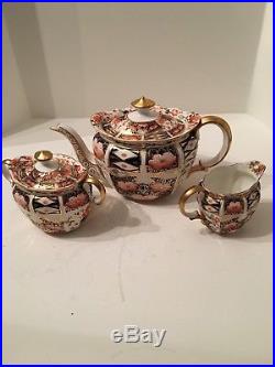 Antique Rare Royal Crown Derby Imari 9571 Teapot, Creamer&Sugar 1910