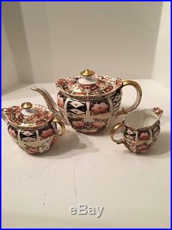 Antique Rare Royal Crown Derby Imari 9571 Teapot, Creamer&Sugar 1910