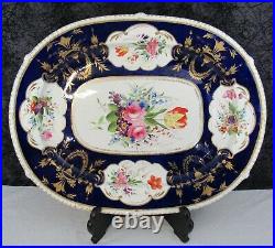 Antique Richard Bloor Royal Crown Derby Cobalt & Floral Hand-painted Platter