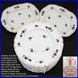 Antique Royal Crown Derby 10.5 Plate Set, 14pc with 2pc Serving Dishes, c. 1899