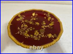 Antique Royal Crown Derby 1887 Porcelain Plate with Ruby Red & Gold Floral Design