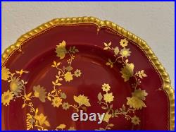 Antique Royal Crown Derby 1887 Porcelain Plate with Ruby Red & Gold Floral Design