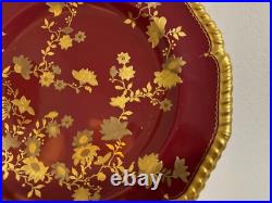 Antique Royal Crown Derby 1887 Porcelain Plate with Ruby Red & Gold Floral Design