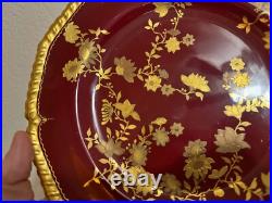 Antique Royal Crown Derby 1887 Porcelain Plate with Ruby Red & Gold Floral Design