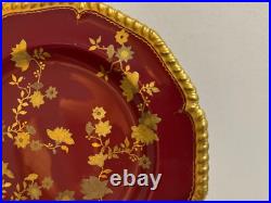 Antique Royal Crown Derby 1887 Porcelain Plate with Ruby Red & Gold Floral Design