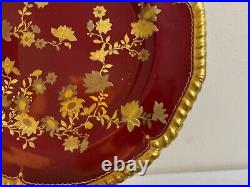 Antique Royal Crown Derby 1887 Porcelain Plate with Ruby Red & Gold Floral Design