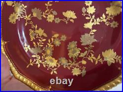 Antique Royal Crown Derby 1887 Porcelain Plate with Ruby Red & Gold Floral Design