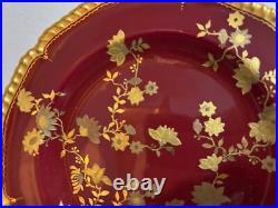 Antique Royal Crown Derby 1887 Porcelain Plate with Ruby Red & Gold Floral Design