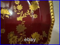 Antique Royal Crown Derby 1887 Porcelain Plate with Ruby Red & Gold Floral Design