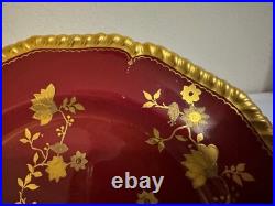 Antique Royal Crown Derby 1887 Porcelain Plate with Ruby Red & Gold Floral Design