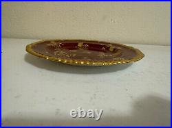 Antique Royal Crown Derby 1887 Porcelain Plate with Ruby Red & Gold Floral Design