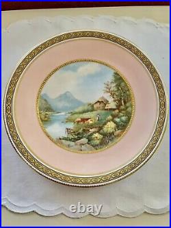 Antique Royal Crown Derby 9 Scenic Cow Jeweled HP Cabinet Plate C 19c Signed CB