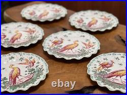 Antique Royal Crown Derby Birds Scalloped Dessert Plate Set Of 6