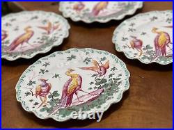 Antique Royal Crown Derby Birds Scalloped Dessert Plate Set Of 6