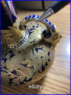 Antique Royal Crown Derby Cobalt Blue/Gold Double-Handle Bulbous Vase As Is