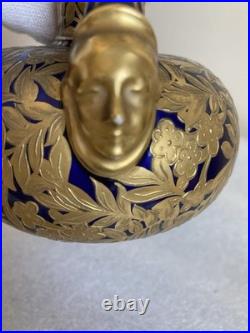 Antique Royal Crown Derby Cobalt Blue/Gold Double-Handle Bulbous Vase As Is