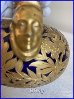 Antique Royal Crown Derby Cobalt Blue/Gold Double-Handle Bulbous Vase As Is Antique Royal Crown Derby Cobalt Blue/Gold Double-Handle Bulbous Vase As Is