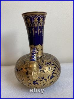 Antique Royal Crown Derby Cobalt Blue/Gold Double-Handle Bulbous Vase As Is