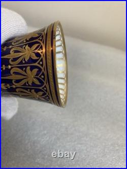 Antique Royal Crown Derby Cobalt Blue/Gold Double-Handle Bulbous Vase As Is