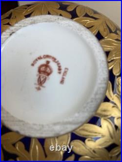 Antique Royal Crown Derby Cobalt Blue/Gold Double-Handle Bulbous Vase As Is