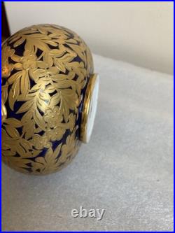 Antique Royal Crown Derby Cobalt Blue/Gold Double-Handle Bulbous Vase As Is