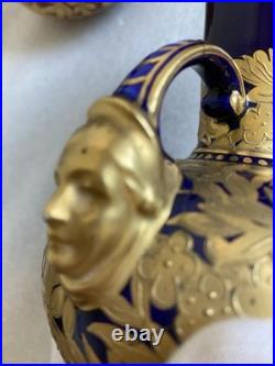 Antique Royal Crown Derby Cobalt Blue/Gold Double-Handle Bulbous Vase As Is