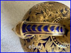 Antique Royal Crown Derby Cobalt Blue/Gold Double-Handle Bulbous Vase As Is