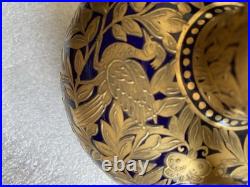 Antique Royal Crown Derby Cobalt Blue/Gold Double-Handle Bulbous Vase As Is