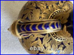 Antique Royal Crown Derby Cobalt Blue/Gold Double-Handle Bulbous Vase As Is