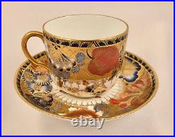 Antique Royal Crown Derby Coffee Cup & Saucer, Exceptional Flowers & Gilding