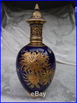 Antique Royal Crown Derby Decanter Covered Vase Urn Cobalt Gold flaws