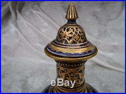 Antique Royal Crown Derby Decanter Covered Vase Urn Cobalt Gold flaws