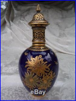 Antique Royal Crown Derby Decanter Covered Vase Urn Cobalt Gold flaws