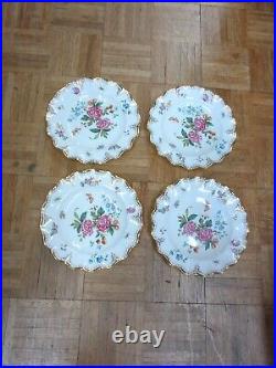 Antique Royal Crown Derby Dinner Plate Set Ruffle Edge Butterfly Plates Set 4